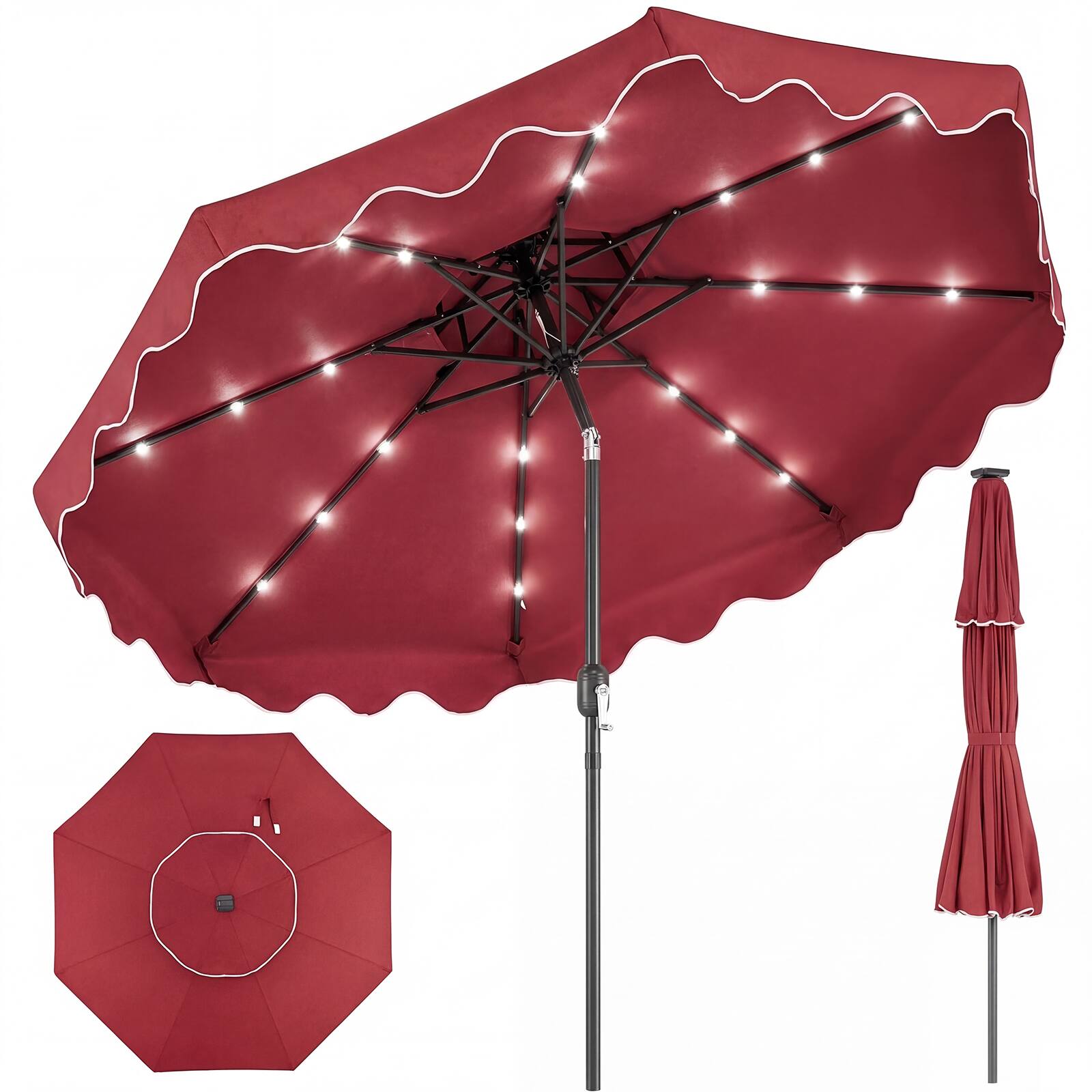 Costway - 9 FT Solar LED Patio Umbrella, Push-Button Tilt & Crank, 24 LED Lights & 8 Ribs - Red price history on PriceWatchPro