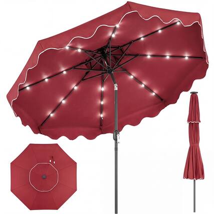 Front. Costway - Costway 9 FT Solar LED Patio Umbrella, Push-Button Tilt & Crank, 24 LED Lights & 8 Ribs - Red.