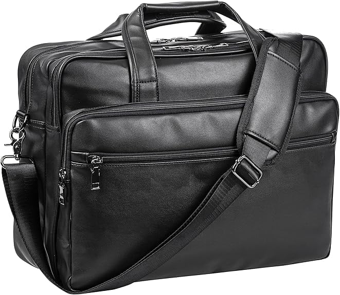 Vulpecula Spade - Leather Laptop Bag, Men's 15.6 Inche 17.3 Inche Messenger Briefcase Business Satchel Computer Handbag Shoulder Bag - [G]black
