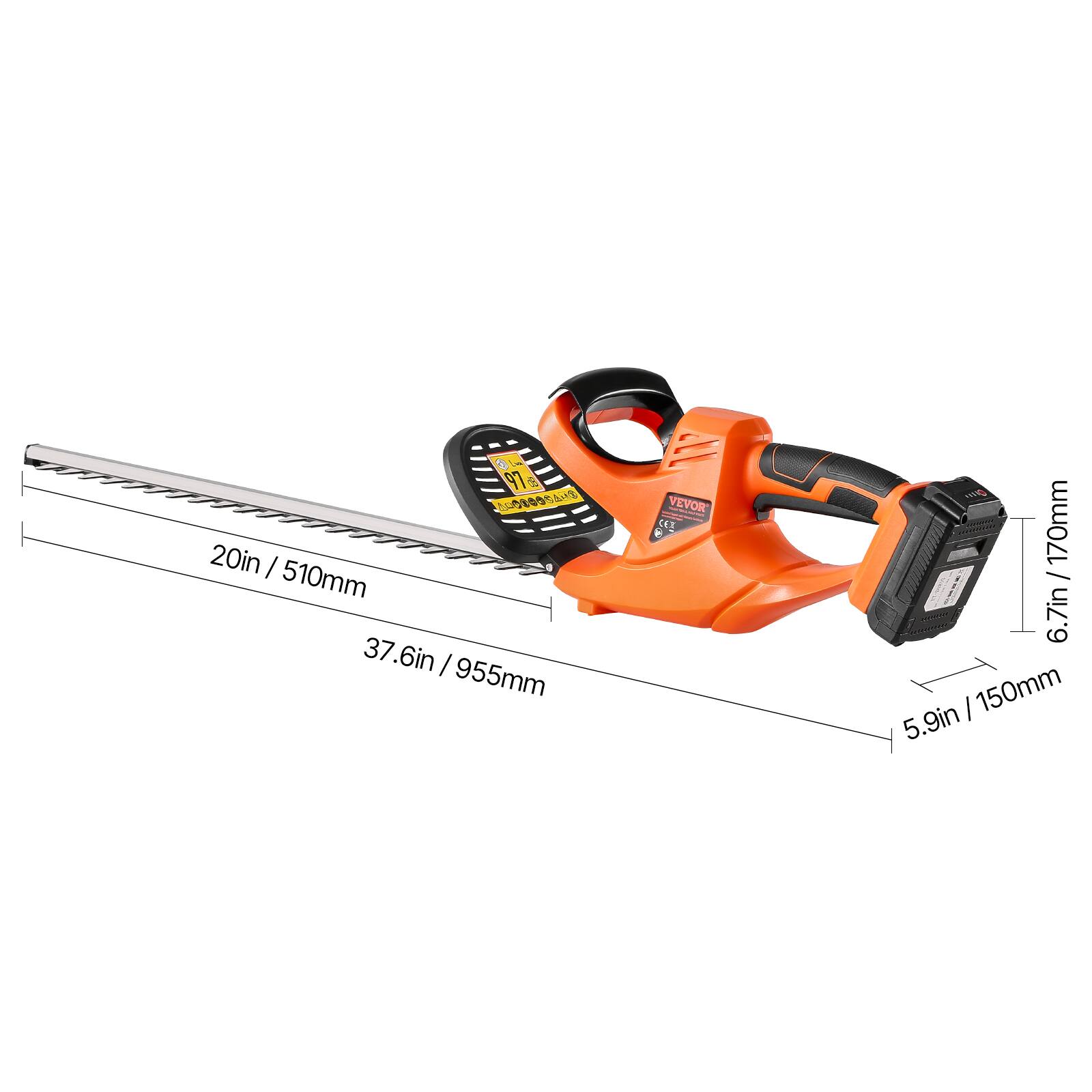 - Blade Length: 20in / 510mm
- Overall Length: 37.6in / 955mm
- Handle Length: 5.9in / 150mm
- Blade Width: 6.7in / 170mm