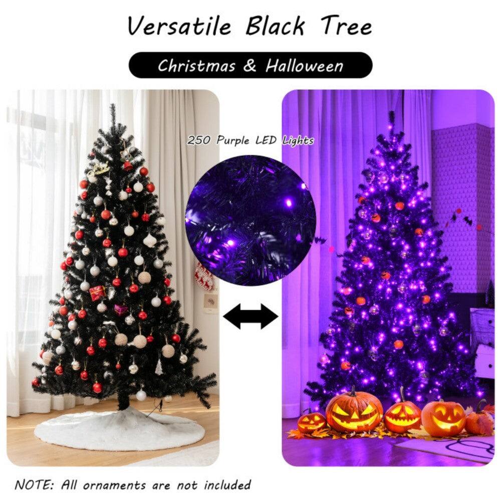 Versatile Black Tree  
Christmas & Halloween  

250 Purple LED Lights  

NOTE: All ornaments are not included