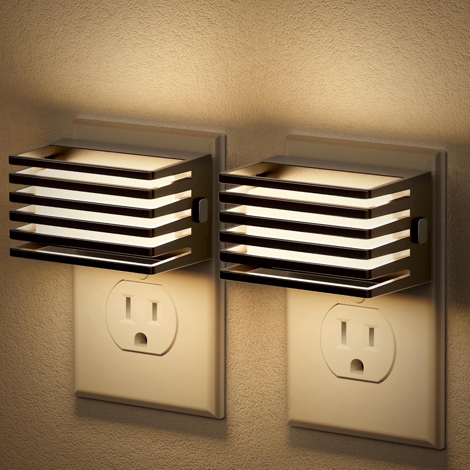 Front. FINEAK - LED Night Light Plug into Wall with Dusk to Dawn Sensor (2 Pack) - Black.