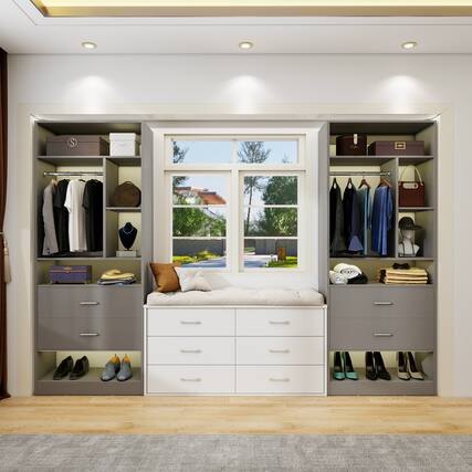 Front. Aheaplus - 4FT Closet Organizer with 4 Drawers, 10+ Shelves & 2 Rods – Set of 2 (48" L x 15" W x 80" H) - Gray.