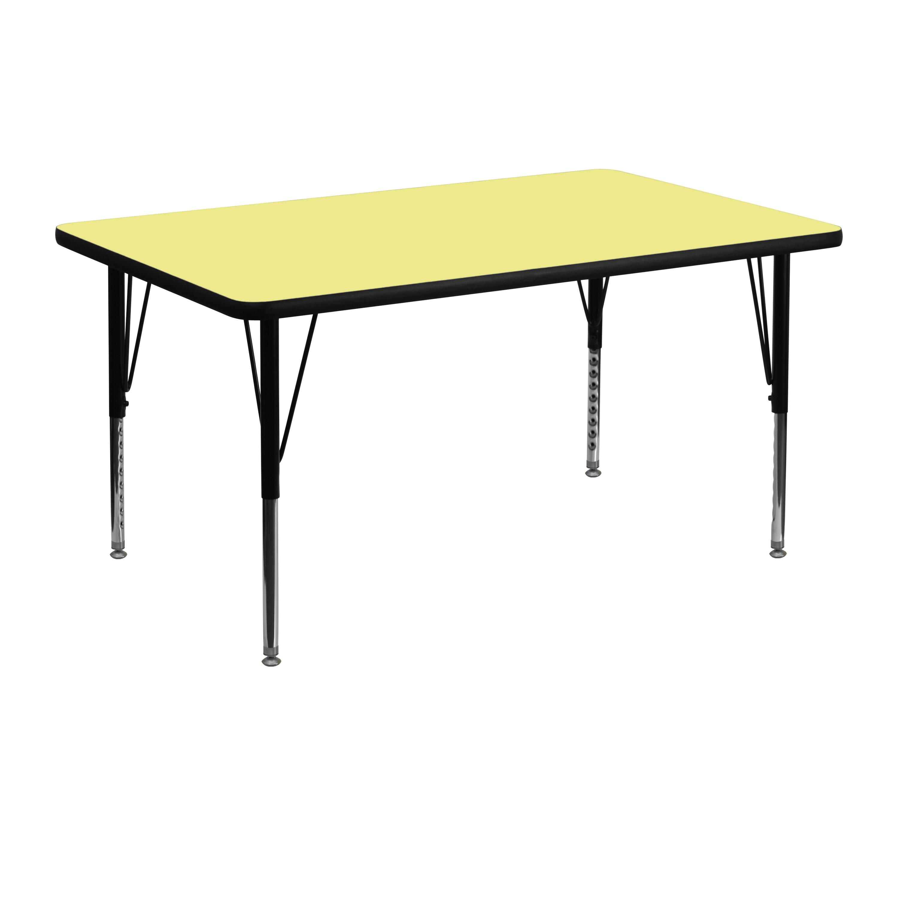 Front. Emma + Oliver - 30x48 Rectangle Laminate Adjustable Preschool Activity Table - Yellow.