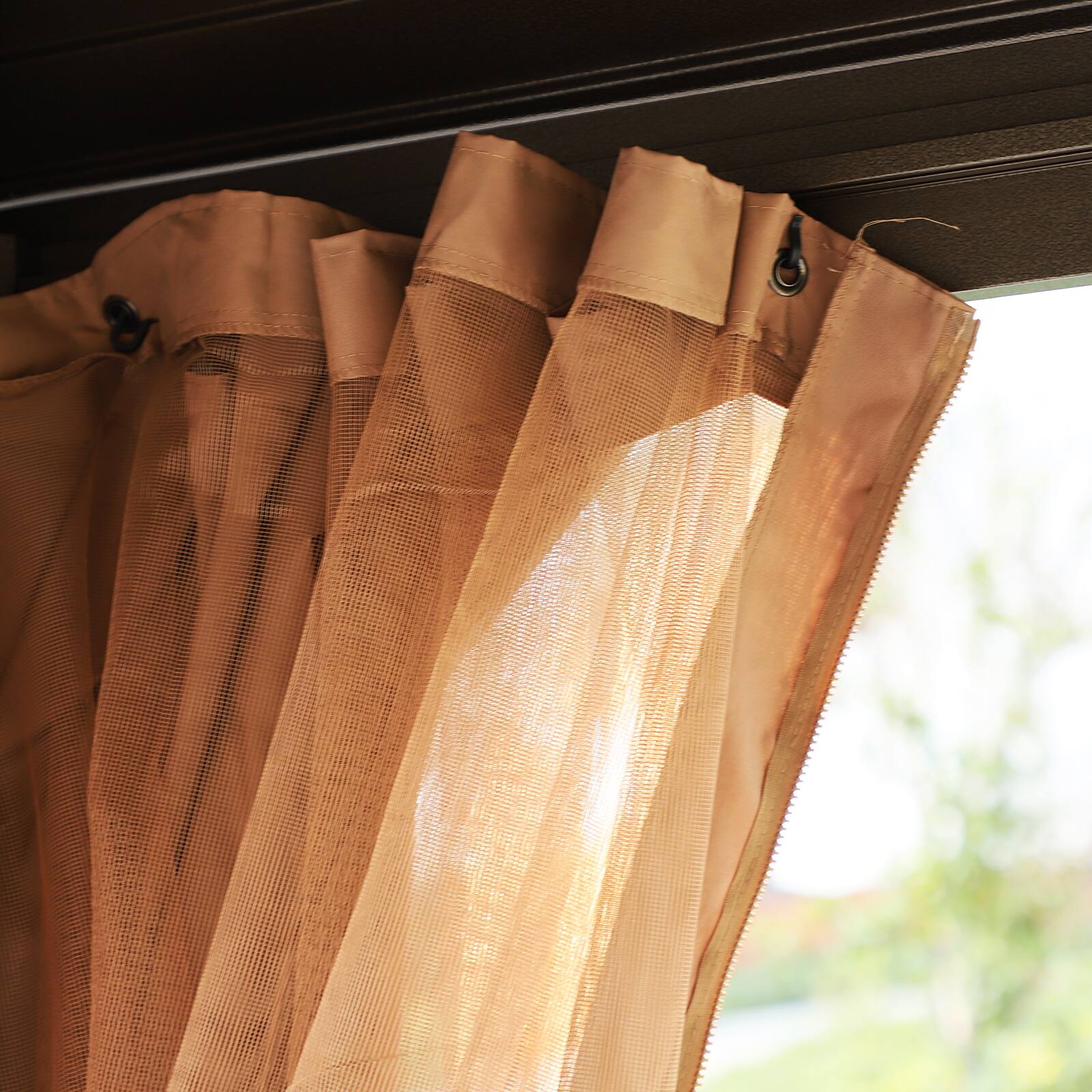 Alt View 8. Outsunny - 10' x 13' Hardtop Gazebo Canopy with Galvanized Steel Roof, Aluminum Outdoor Pavilion Gazebo with Top Hook, Netting - Brown.