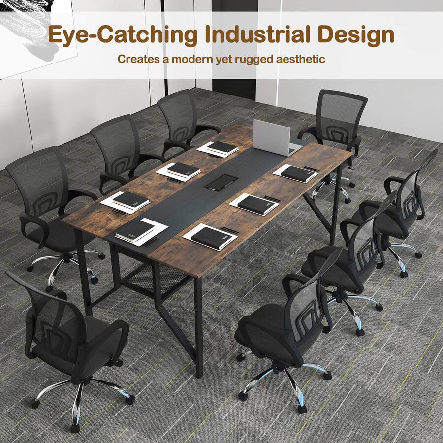Conference Table Shelf Costway 2 PCS 6 FT Conference Table with Cable Grommet Storage Shelf ...