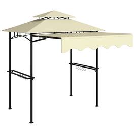 Outsunny - 8' x 5' Grill Gazebo, Double Tiered Outdoor BBQ Gazebo with Side Awning, 2 Side Shelves and 6 Hooks for Patio, Deck - Beige