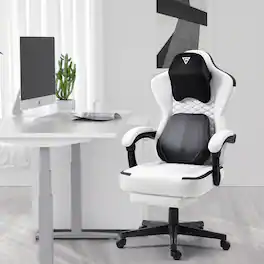 Akoasm - Ergonomic Gaming Chair Computer Chair Recliner with Heated Massage Lumbar Support, Spring Cushion and Footrest - White