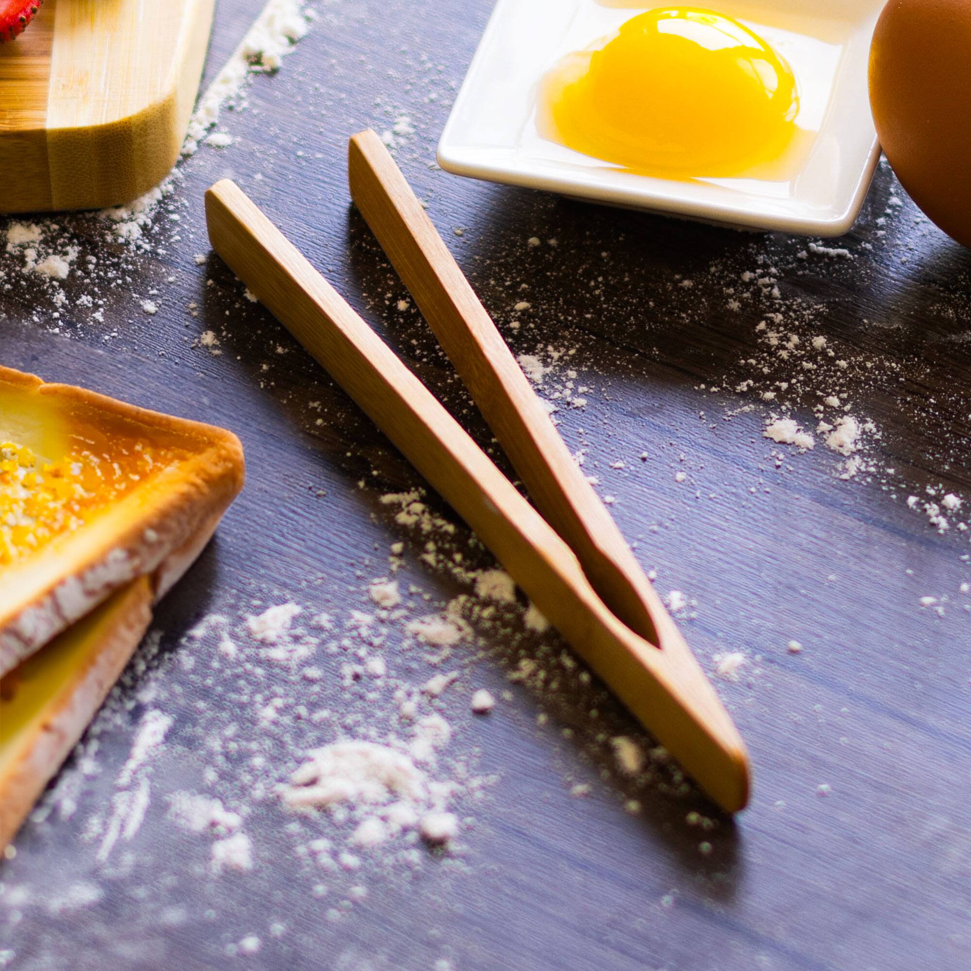 Left. Escali - Joyce Chen Burnished Bamboo Toaster Tongs, 6.5 Inch - Natural.