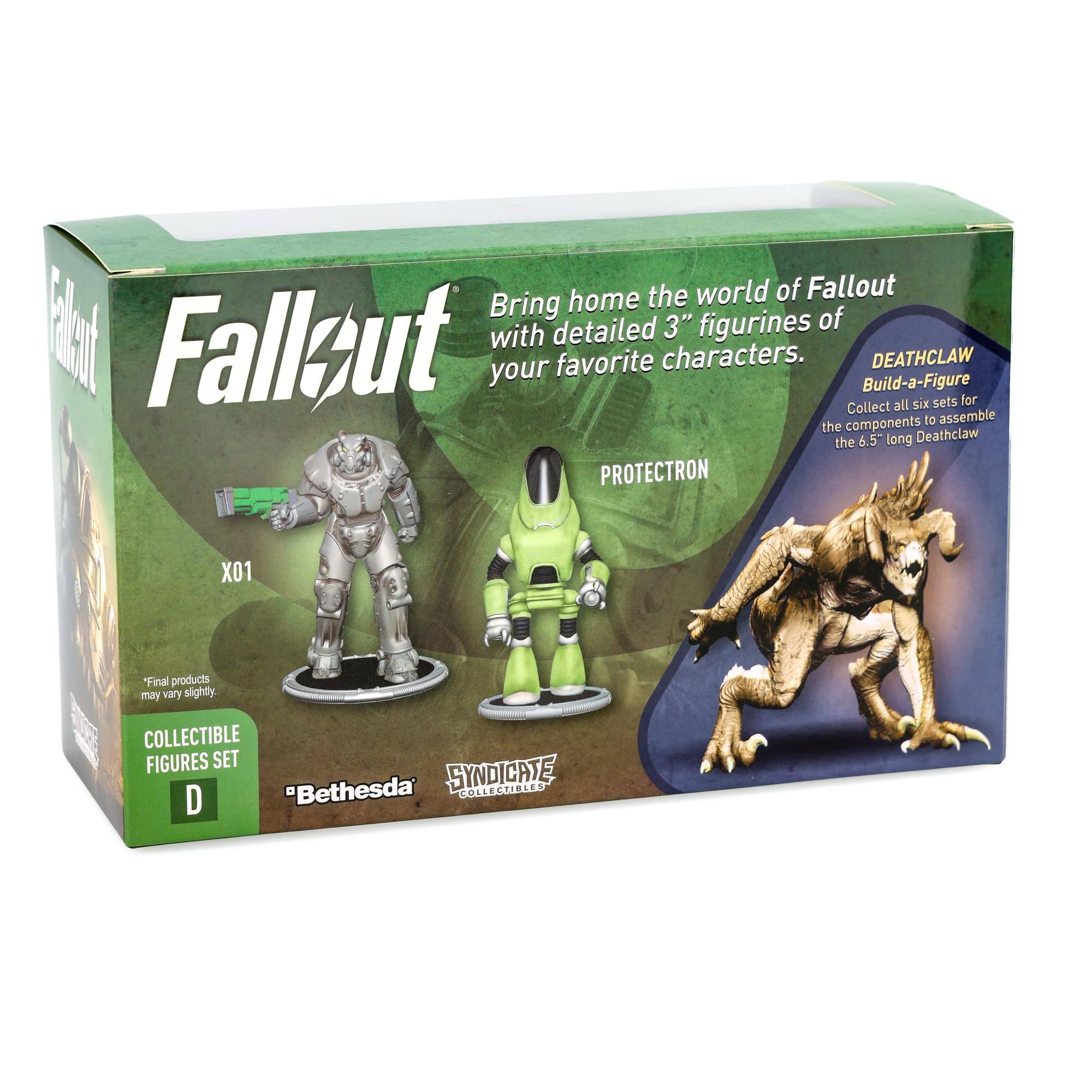 Bring home the world of Fallout with detailed 3" figurines of your favorite characters. Collect Build-a-Figure DEATHCLAW all Six to sets assemble for the components the 6.5" long Deathclaw. PROTECTRON X01 "Final products may vary slightly. COLLECTIBLE FIGURES SET "Bethesda SYNDICATE COLLECTIBLES