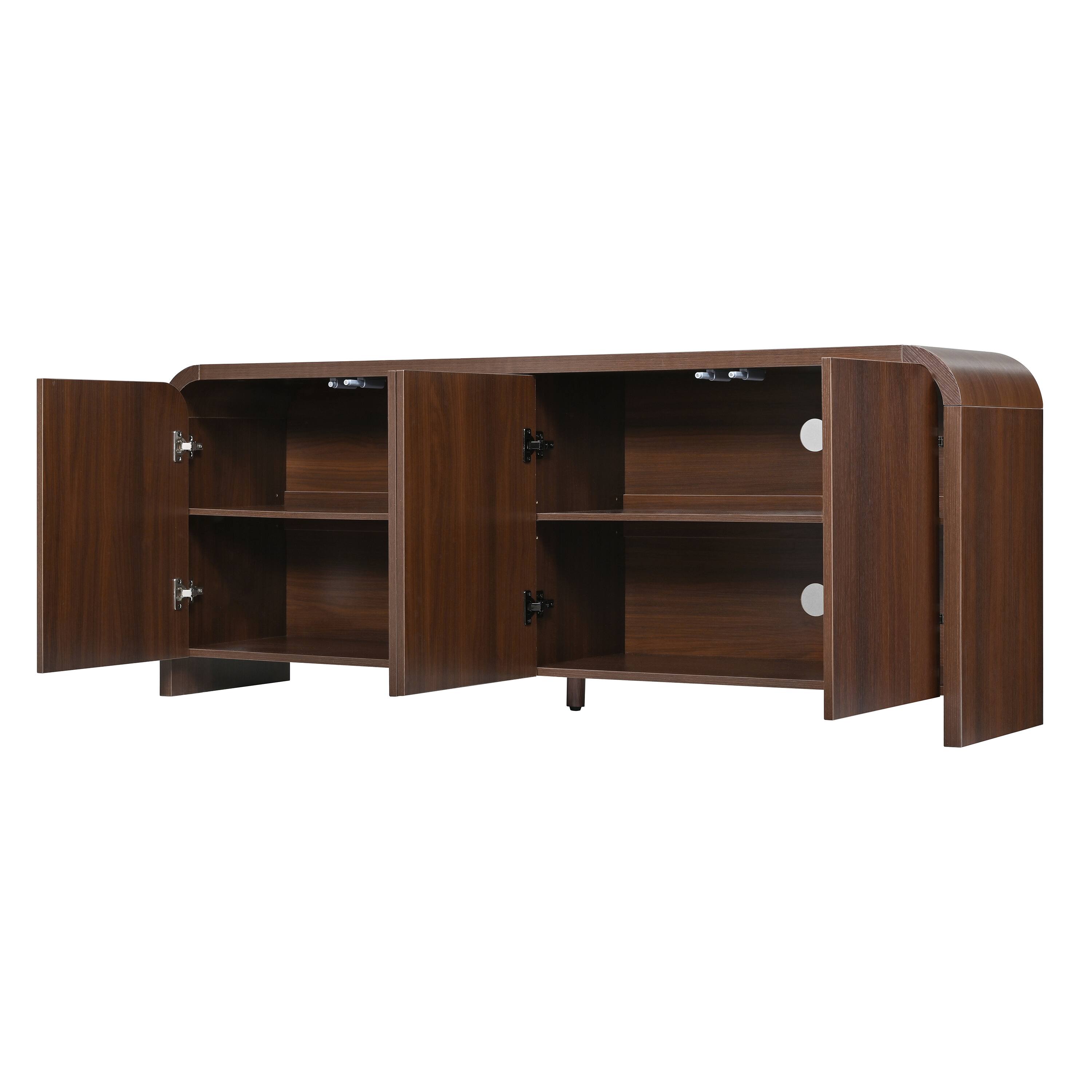 Back. Whisen - Curved Edge TV Stand for TVs up to 70" with Push-to-Open Cabinets,Adjustable Shelves and Cable Management - Walnut.