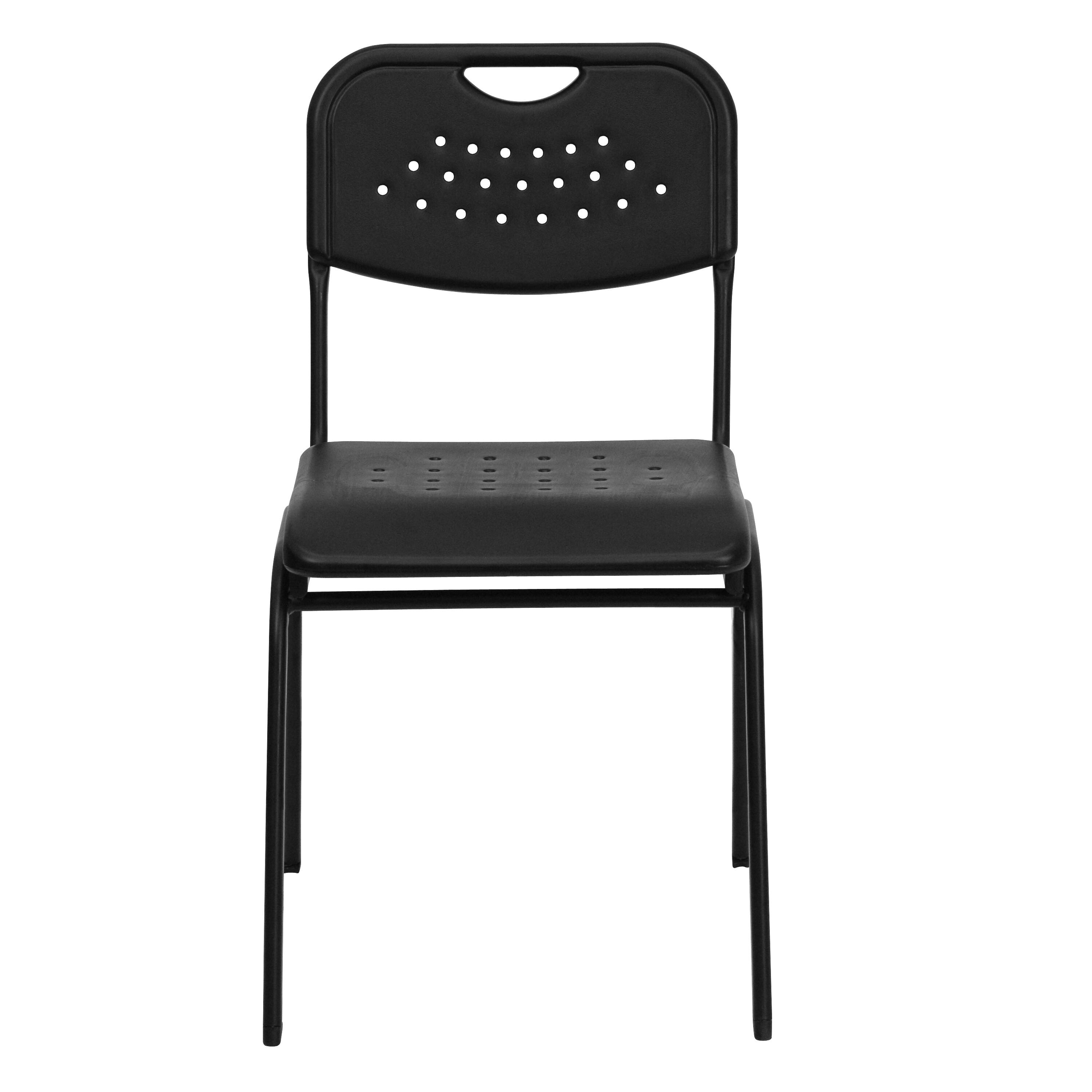 Alt View 7. Emma + Oliver - 880 lb. Capacity Plastic Stack Chair with Open Back - Black.