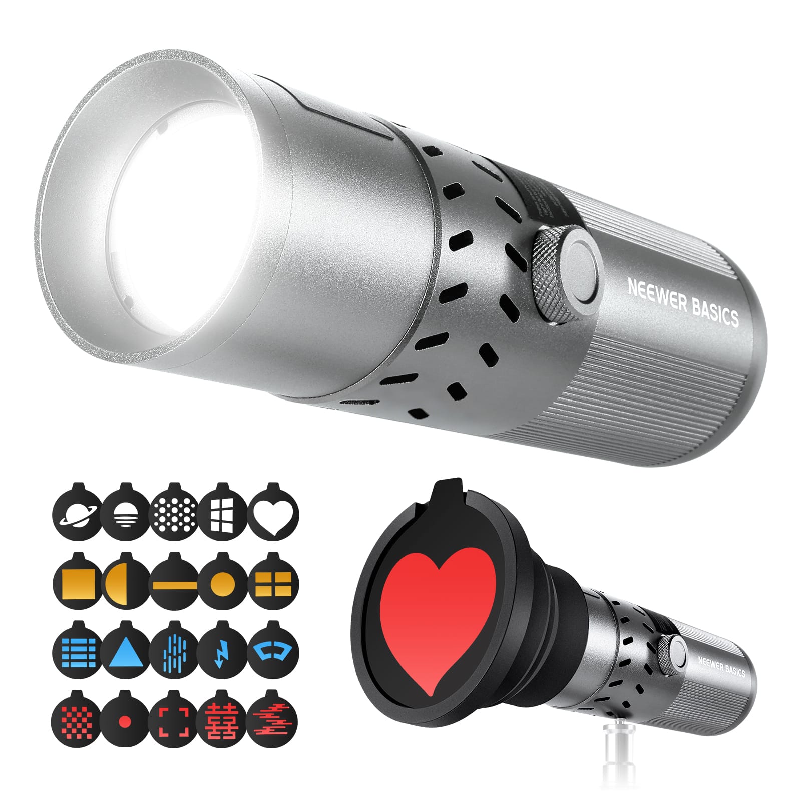 Neewer - BASICS 20W RGB Photography Flashlight, 4 Colors & 20 Gobo Filters, 49.95Wh Battery, FL20