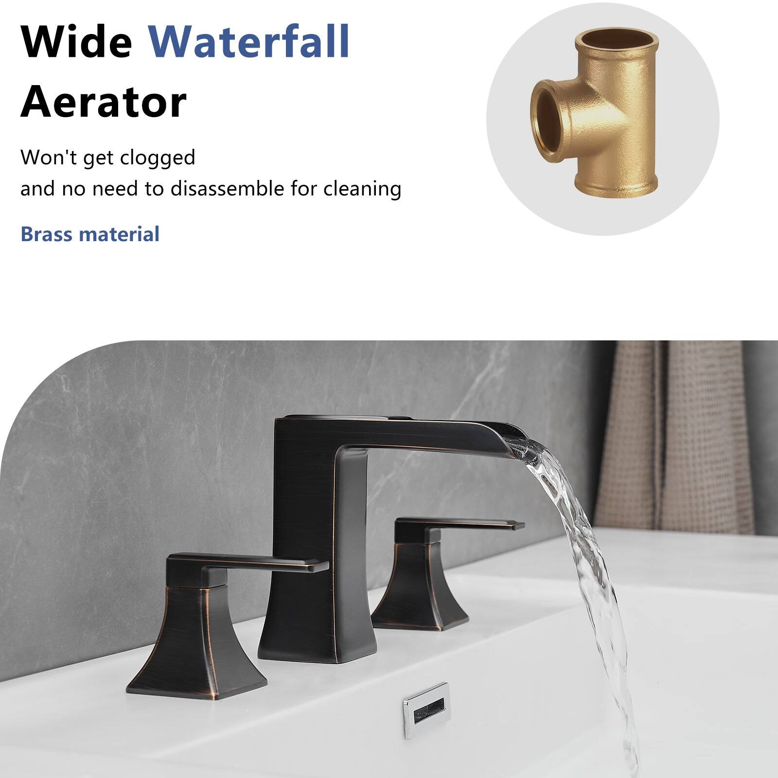 Wide Waterfall Aerator

Won't get clogged and no need to disassemble for cleaning

Brass material