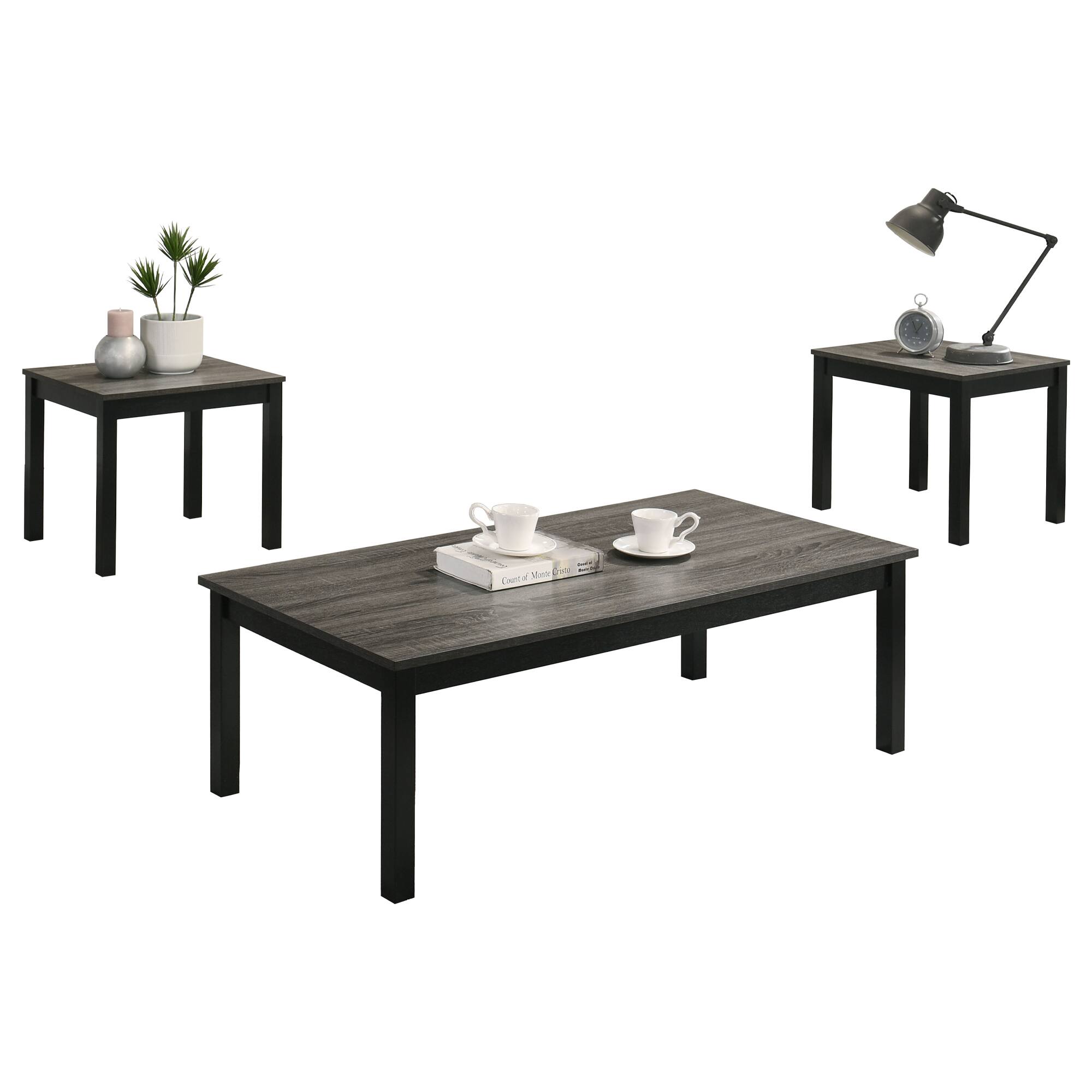 Vaczon - Modern 3Pc Table Set Featuring Rubberwood Solid Legs and Easy-Care Engineered Wood Surface - Gray