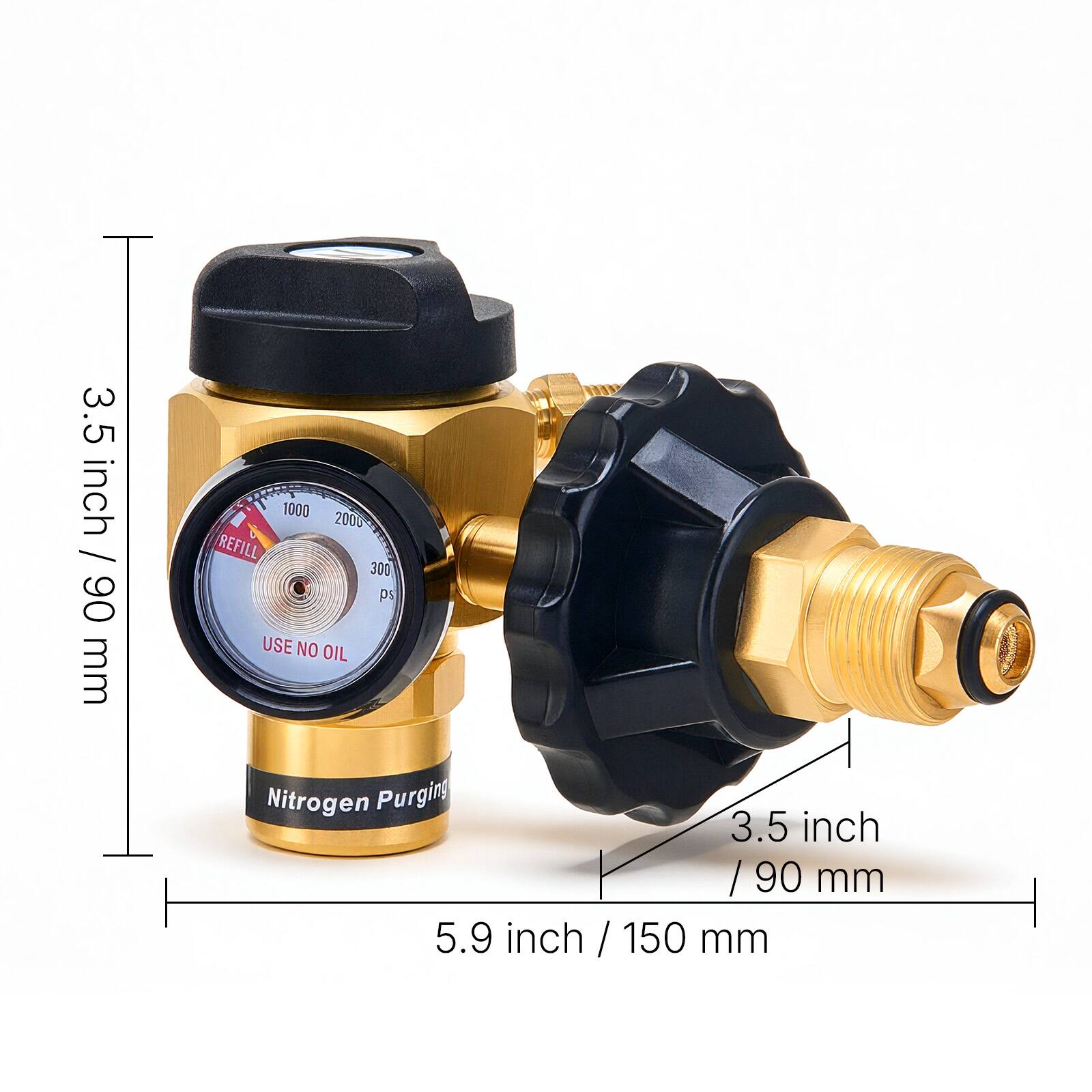 3.5 inch / 0.6 mm  
1000 2000 REFILL 300 DS  
USE NO OIL  
Nitrogen Purging  
3.5 inch 90 mm  
5.9 inch / 150 mm