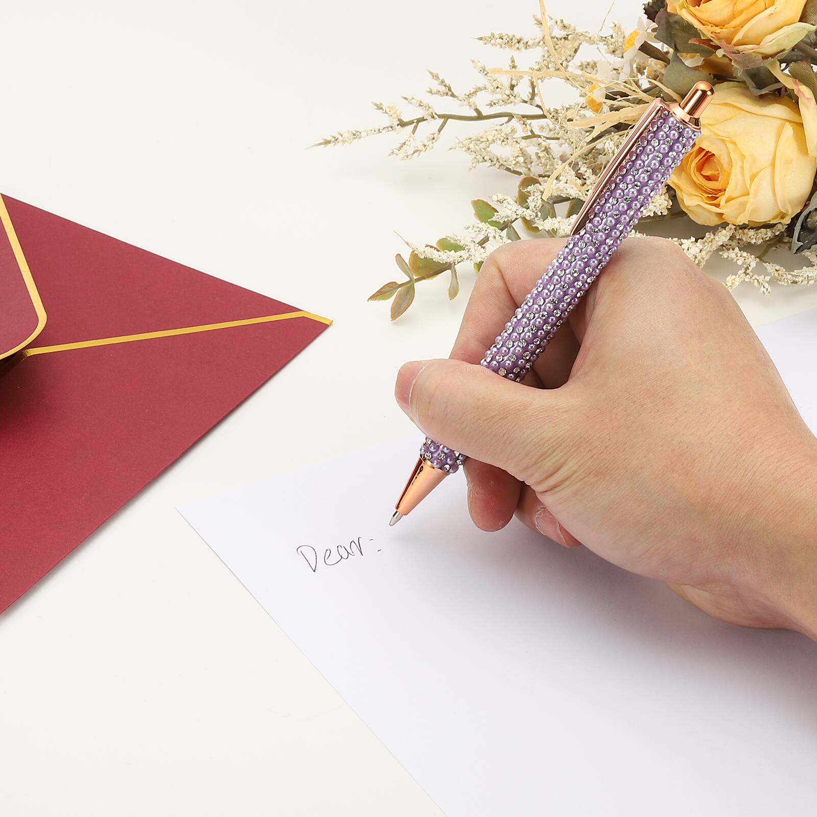 Alt View 4. Unique Bargains - Rhinestone Metal Ballpoint Pen, 3pcs Crystal Diamond Pens Black Ink 1.0mm Point Sparkly for Office Note Taking - Purple.