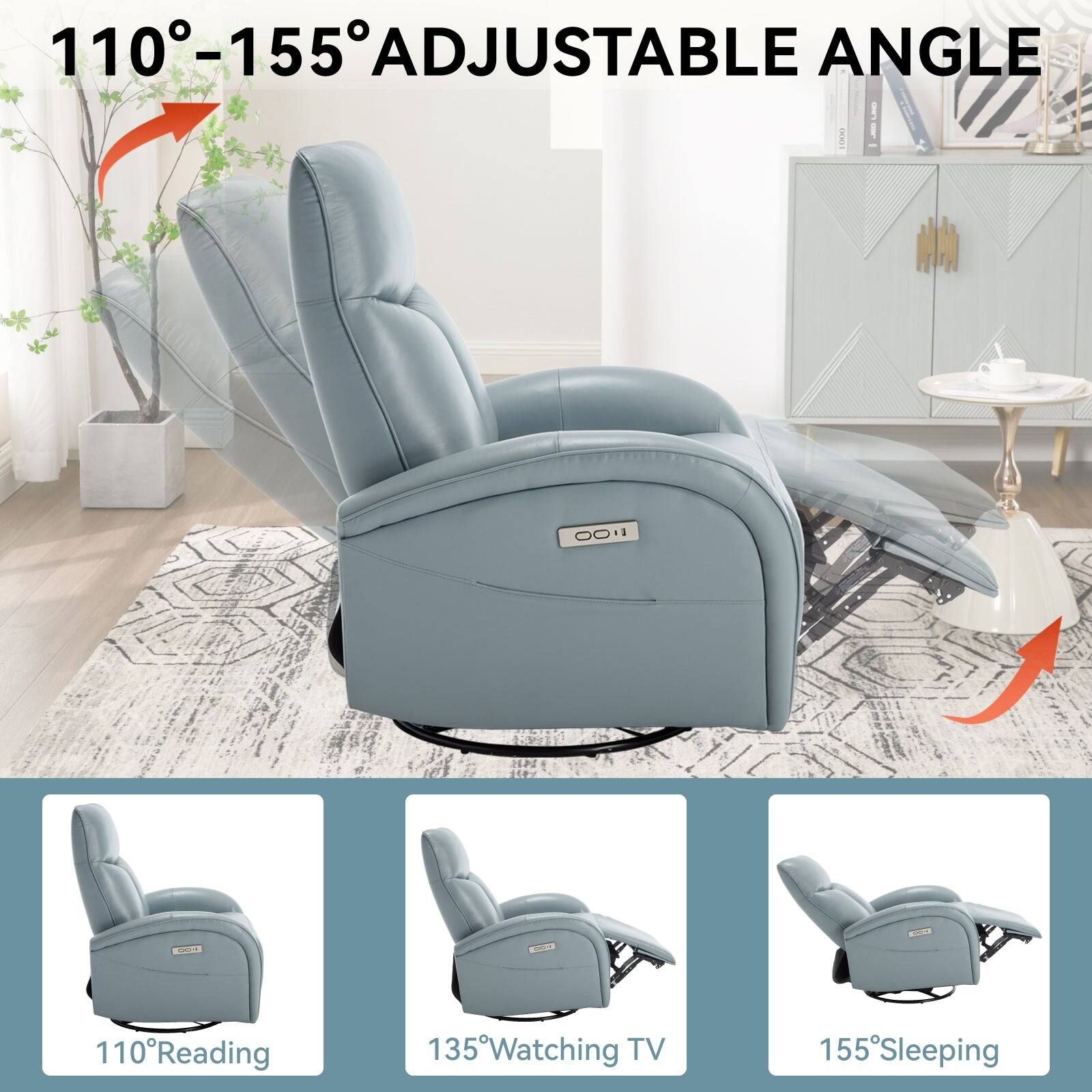 110-155 ADJUSTABLE ANGLE
110 Reading
135 Watching TV
155 Sleeping