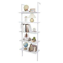 Winado - 24"L x 12"W x 71"H Tall 5 Tier Modern Bookshelf Wood Board Ladder Bookcase with Metal Frame Industrial Open Storage Unit - White