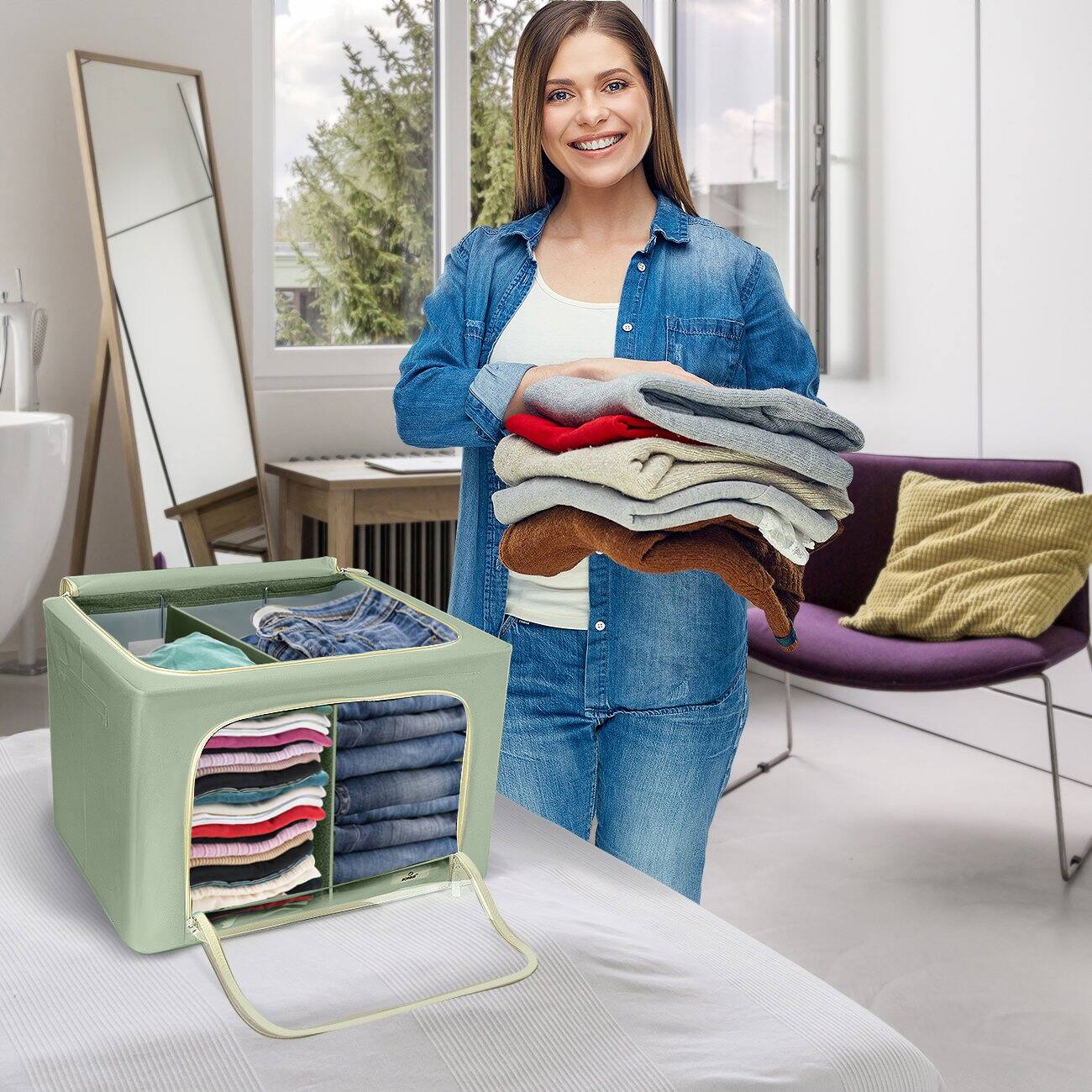 Angle. Sorbus - Sorbus Foldable Storage Bag Breathable -Teal - Teal.