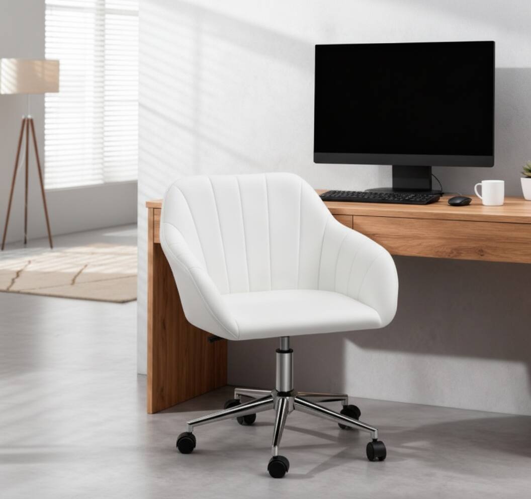 Alt View 7. Forest'nSky - Modern Faux Leather Office Chair, Adjustable Swivel Desk Chair for Home Office - Comfortable Seating,White - White.