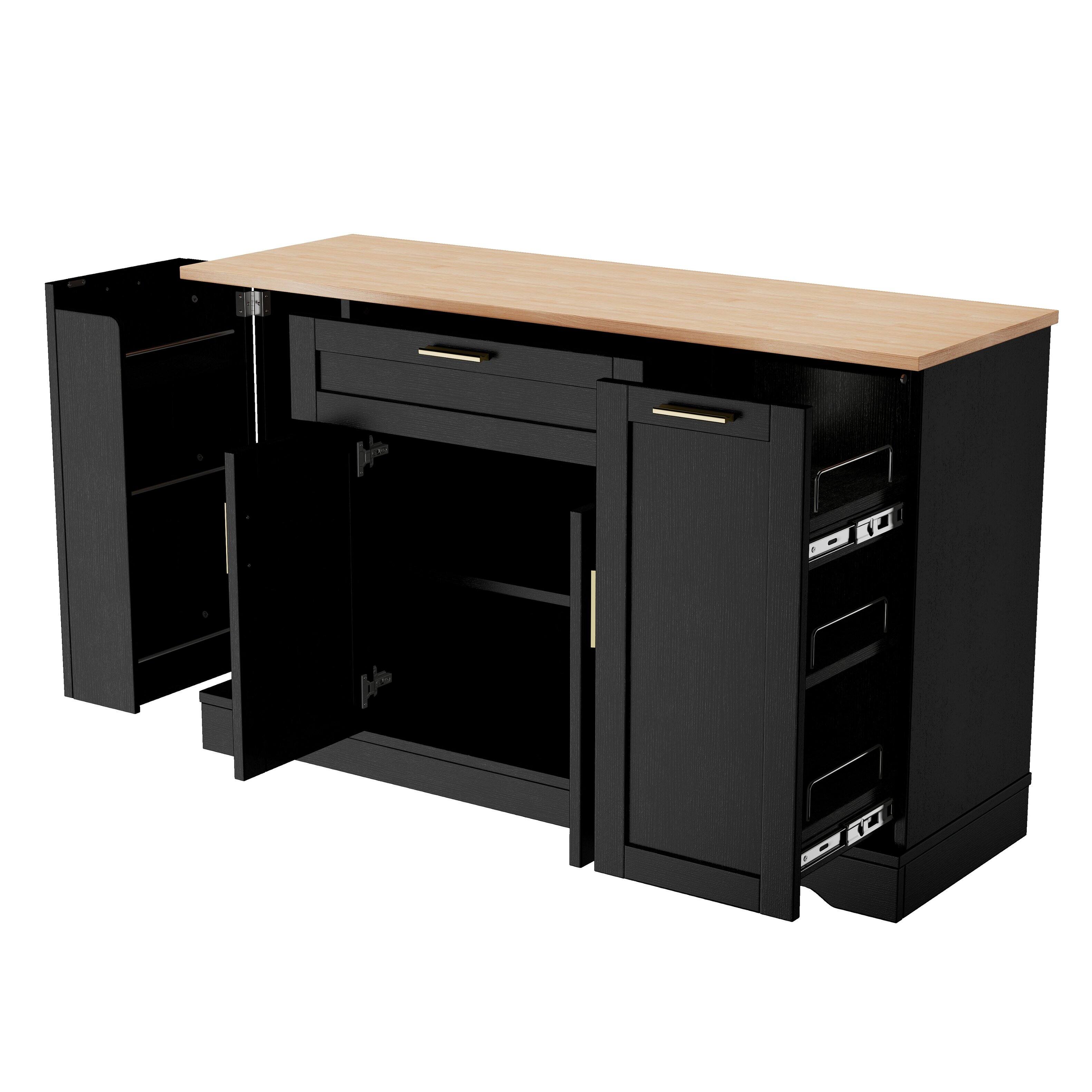 Alt View 1. Forest'nSky - Multi-Functional Kitchen Island, Extendable Dining Table with Storage Shelves & Pull-Out Rack, Black - Black.