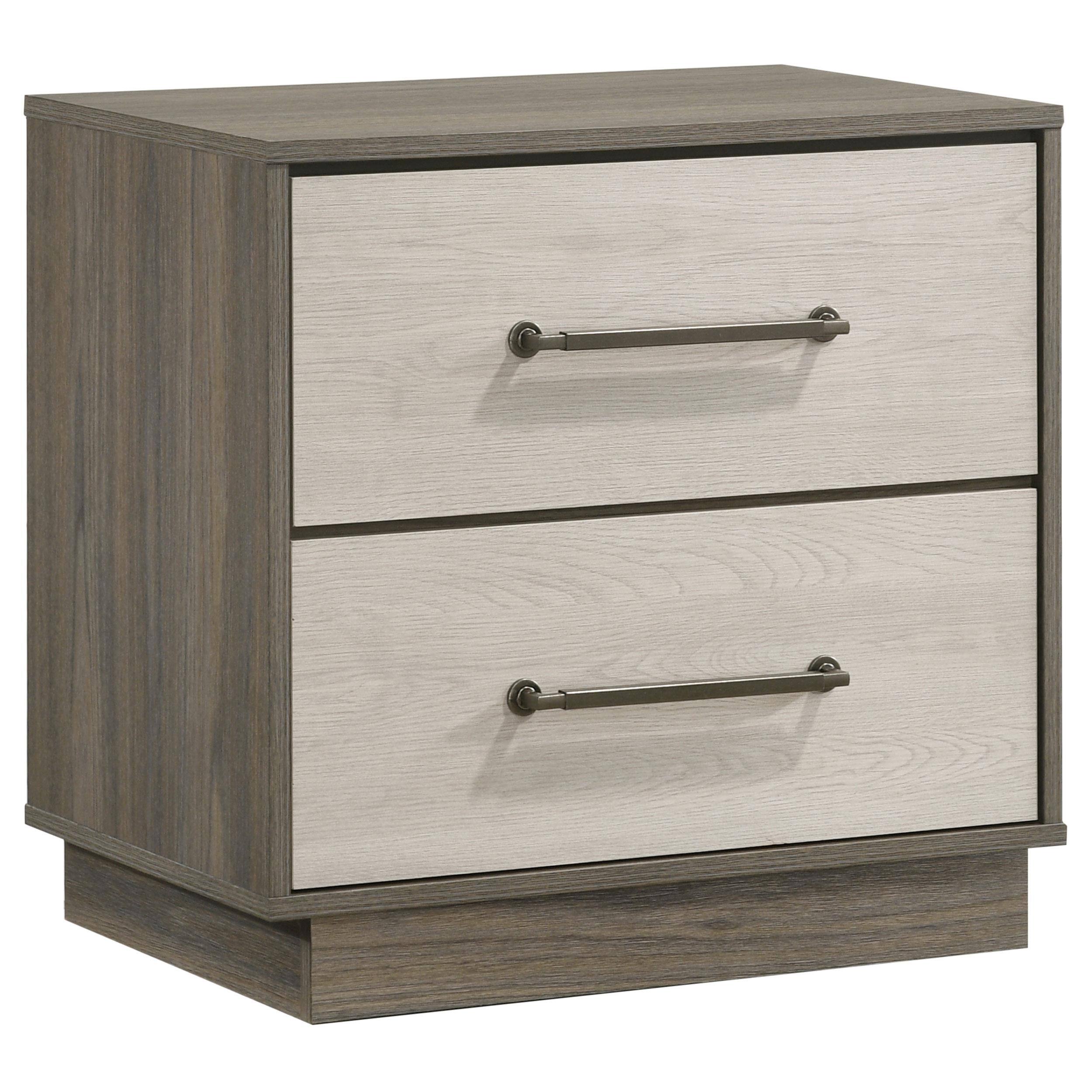 Front. Manhattan Lane - Fene Nightstand, 2 Storage Drawers with Nickel Handles, 24 Inch - Gray.