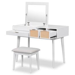 Ecooso - Makeup Vanity with Flip-Top Mirror, 3 Drawers & Storage - White