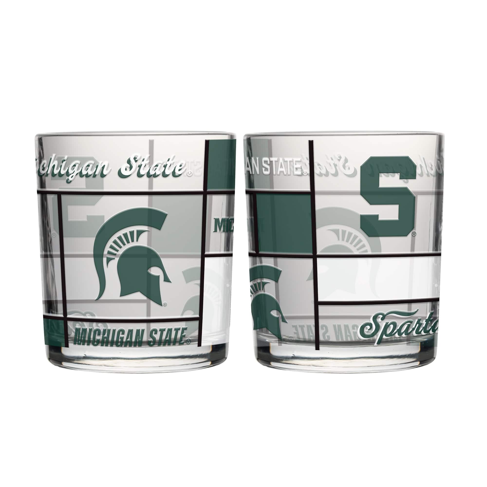 Logo Brands - Michigan State Spartans 12oz. Quilted Stained Two-Pack Rocks Glass Set - Multicolor