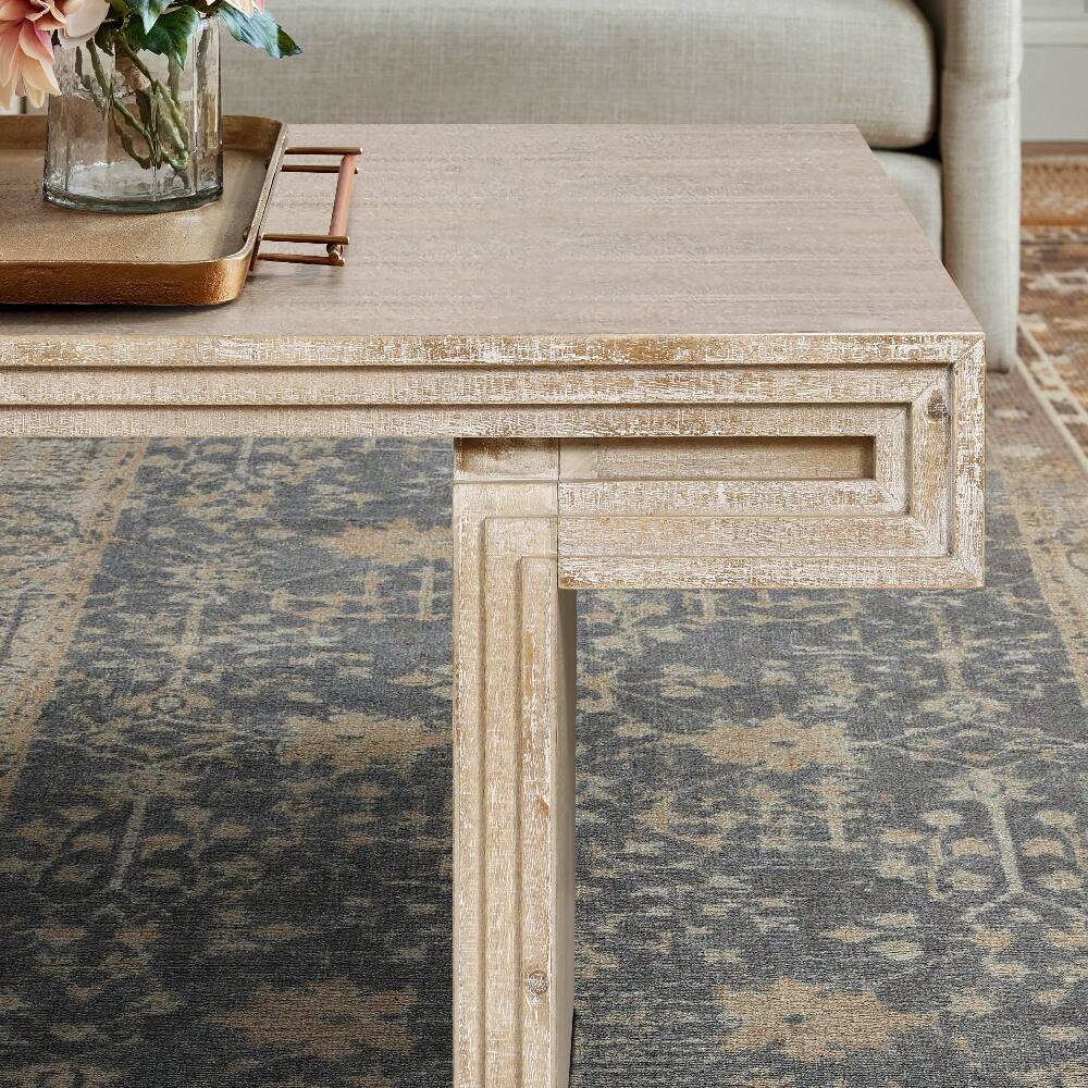 Alt View 1. Loheer - Loheer vintage industrial coffee table 48 inch rectangular coffee table with staggered open shelving - Antique Natural.
