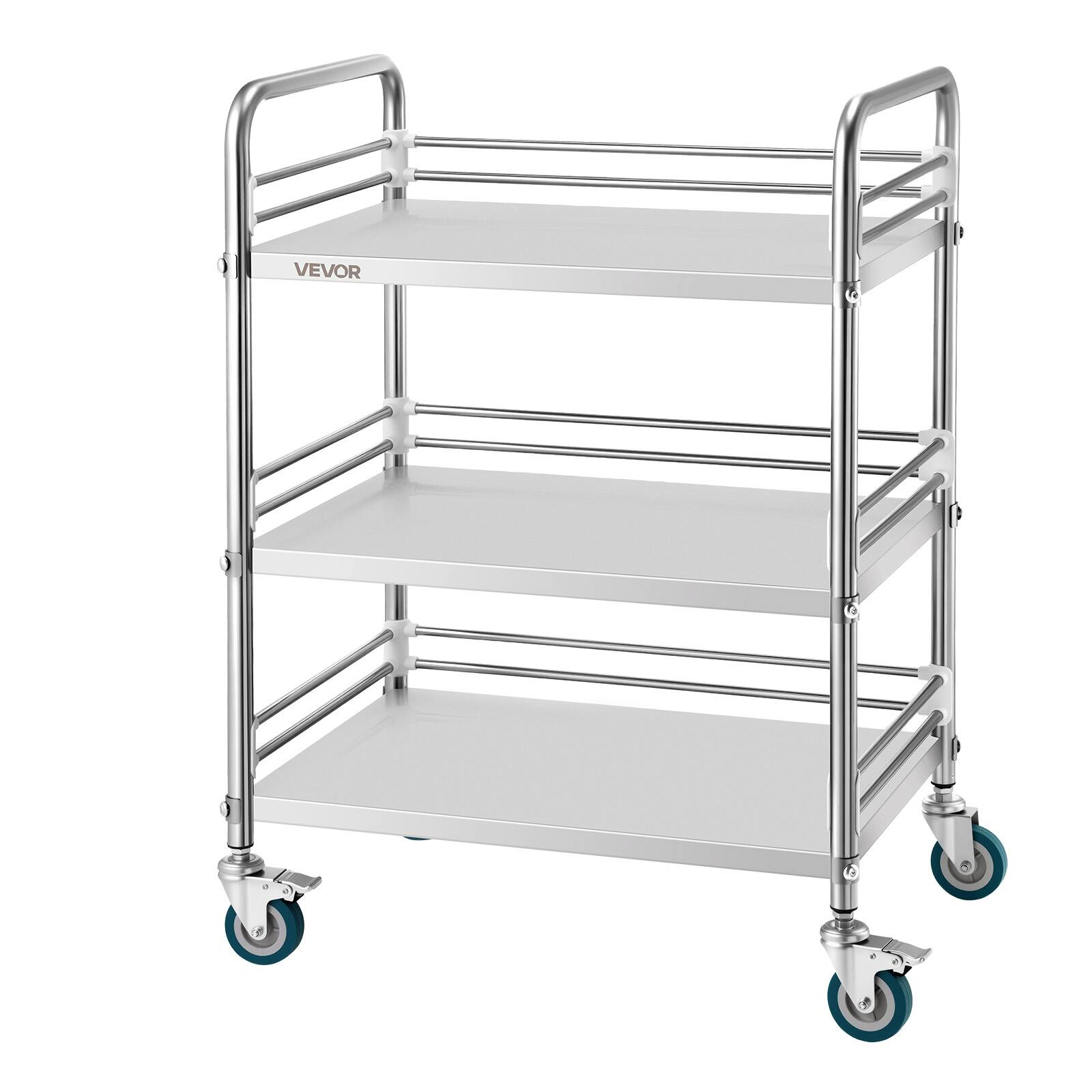 Alt View 5. VEVOR - Stainless Steel Cart, 3-Tier Rolling Lab Utility Cart with Lockable Wheels, Medical Serving Trolley Clinic Tray - Silver.