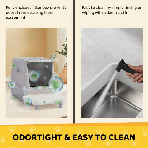 Fully enclosed litter box prevents odors from escaping from excrement

Easy to clean by simply rinsing or wiping with a damp cloth

ODORTIGHT & EASY TO CLEAN