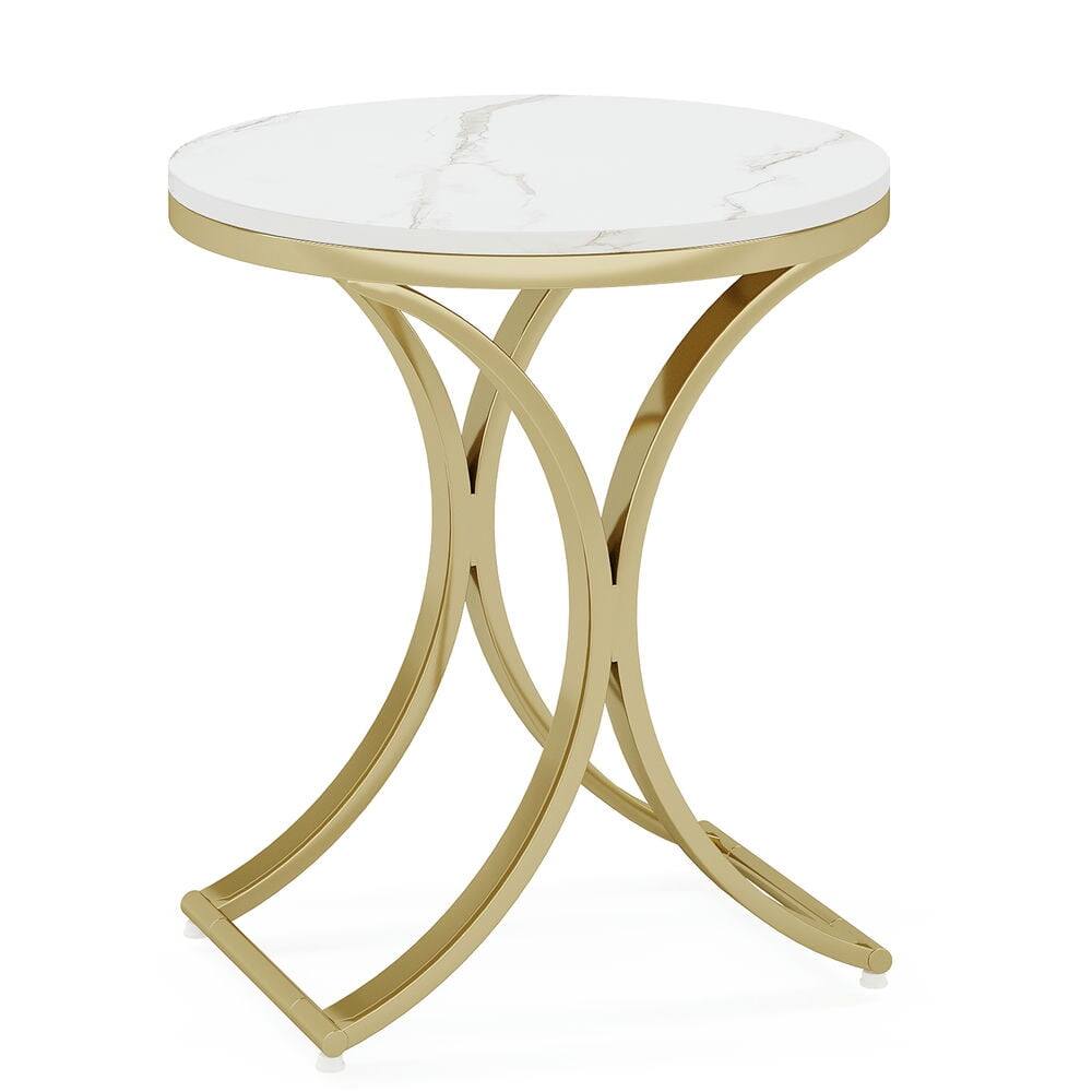 Left. Kadyn - Kadyn Sofa Side End Table, Round Couch Table Sofa Table Small Coffee Table with Metal Frame,White & Gold - White.