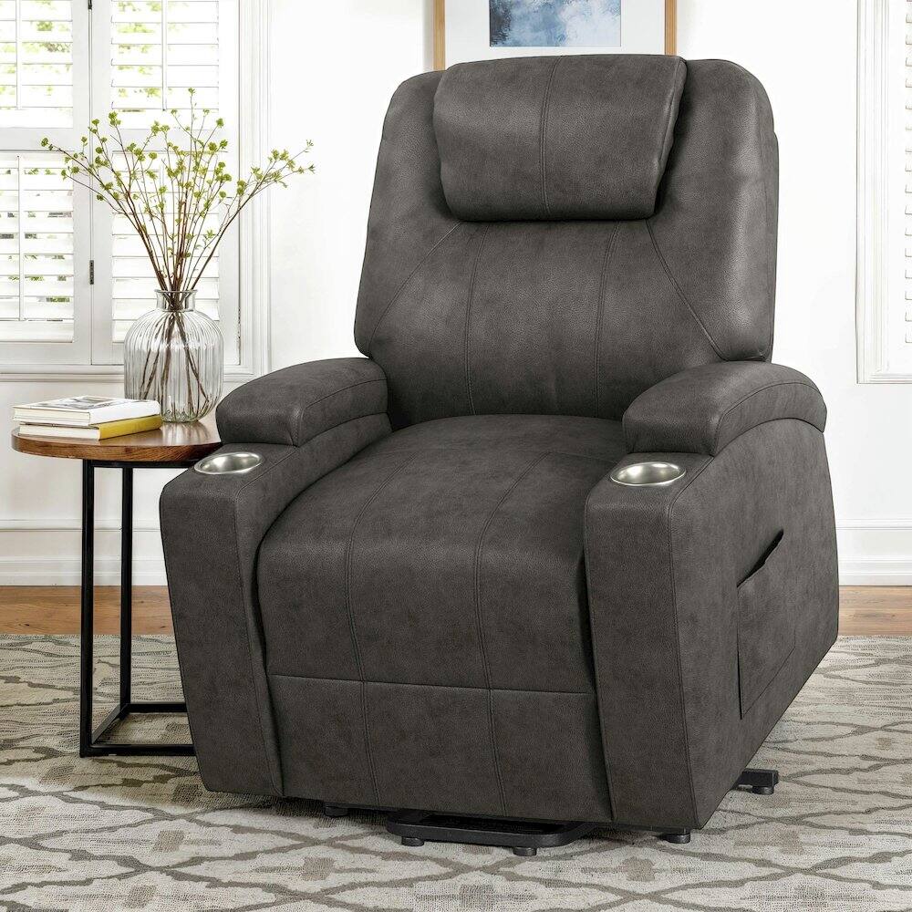 Alt View 6. Picket House Furnishings - Boston Lift Chair with Heat Massage in Simba DK Grey - DK Grey.