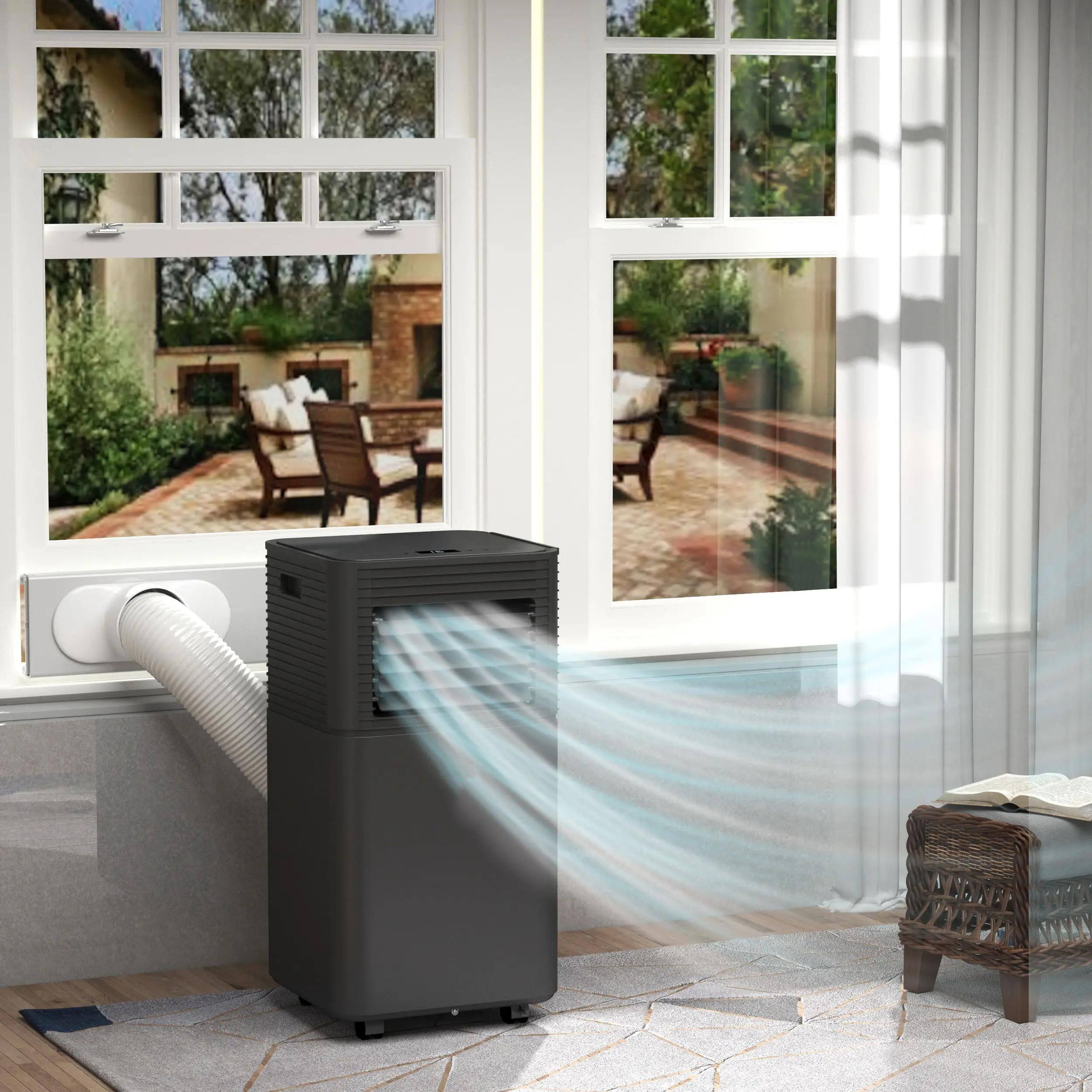 Left. Resenkos - 8000 BTU Portable Air Conditioner with Dehumidifier, Cooling Fan, Sleep, Remote, Auto Off, Black - Black.