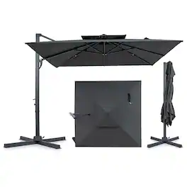 Gymax - 10FT Patio Cantilever Umbrella w/360-Degree Rotation 8 Sturdy Ribs Air Vent for Pool - Gray