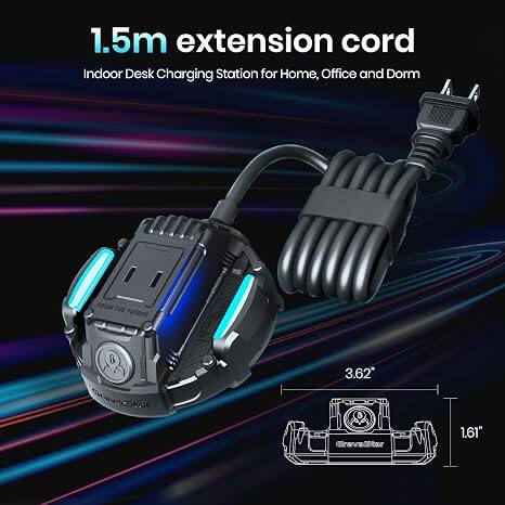 1.5m extension cord Indoor Desk Charging Station for Home, Office and Dorm  
THE FUTDEL  
3.62"  
1.61"