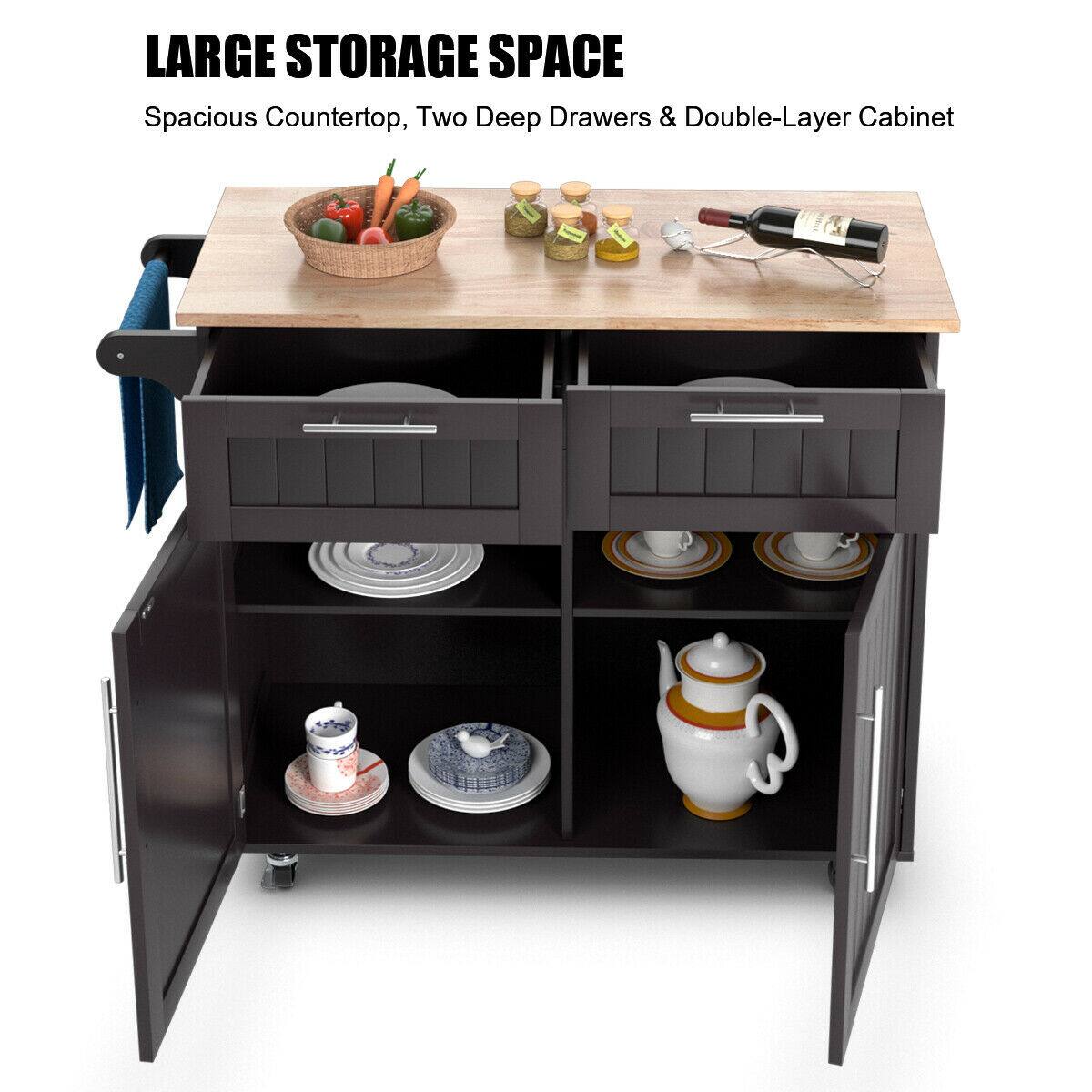 LARGE STORAGE SPACE  
Spacious Countertop, Two Deep Drawers & Double-Layer Cabinet