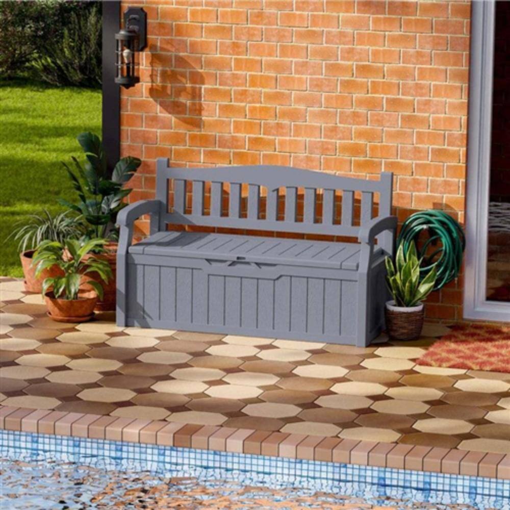 Angle. Hivvago - Heavy Duty Plastic Outdoor Storage Garden Bench Patio Deck Box - Grey.