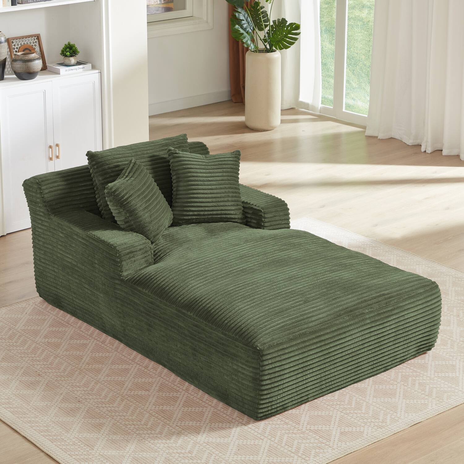 Left. Chic Crate - Plush Corduroy Cloud Floor Sofa Bed for Living Room - Green.