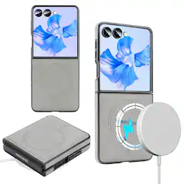 Dteck - Magnetic Leather Texture Phone Case for Samsung Galaxy Z Flip8, Shockproof Hybrid Cover with Raised Edge Camera Defense - Gray