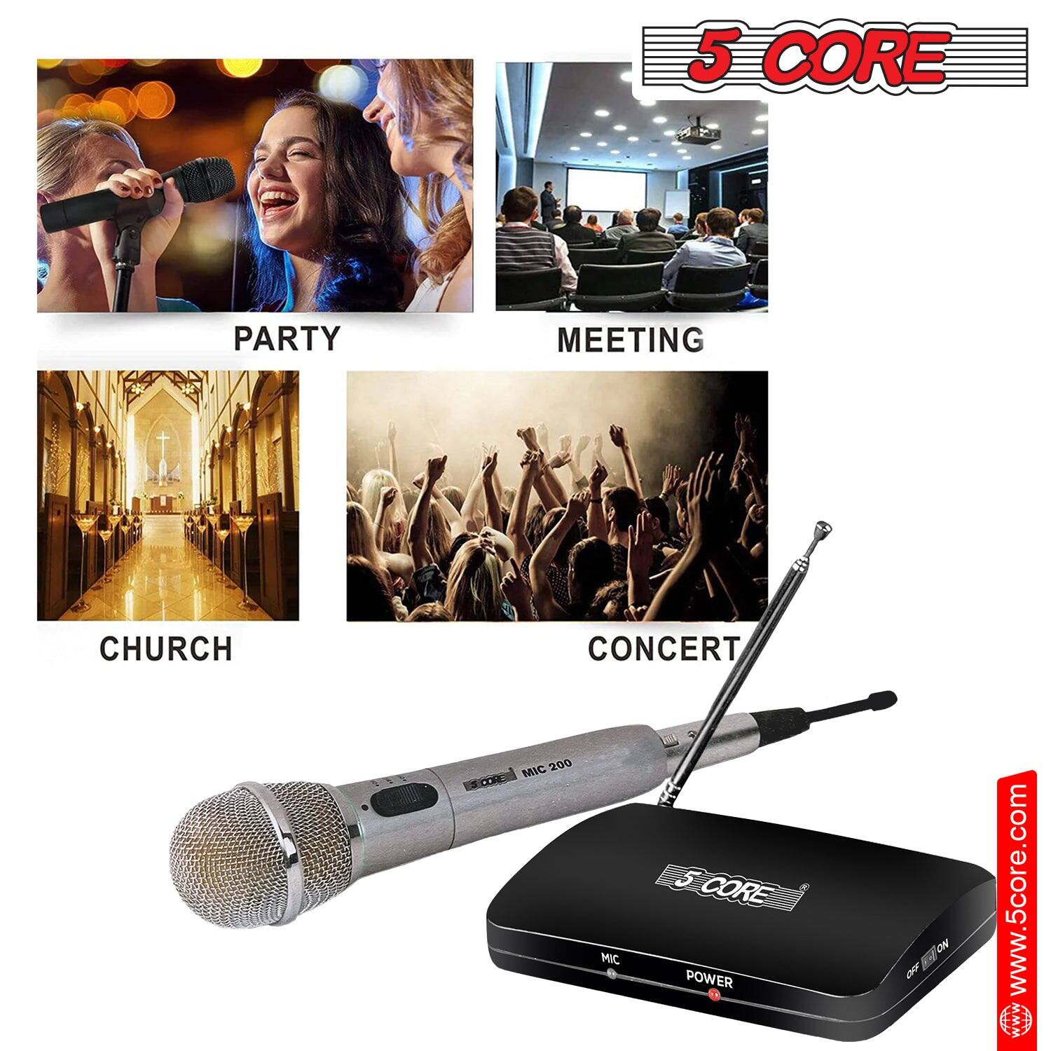 The corrected text from the image is:

"5 CORE PARTY MEETING CHURCH CONCERT MIC 200 OR MIC H 5 CORE POWER ON www.5core.com"
