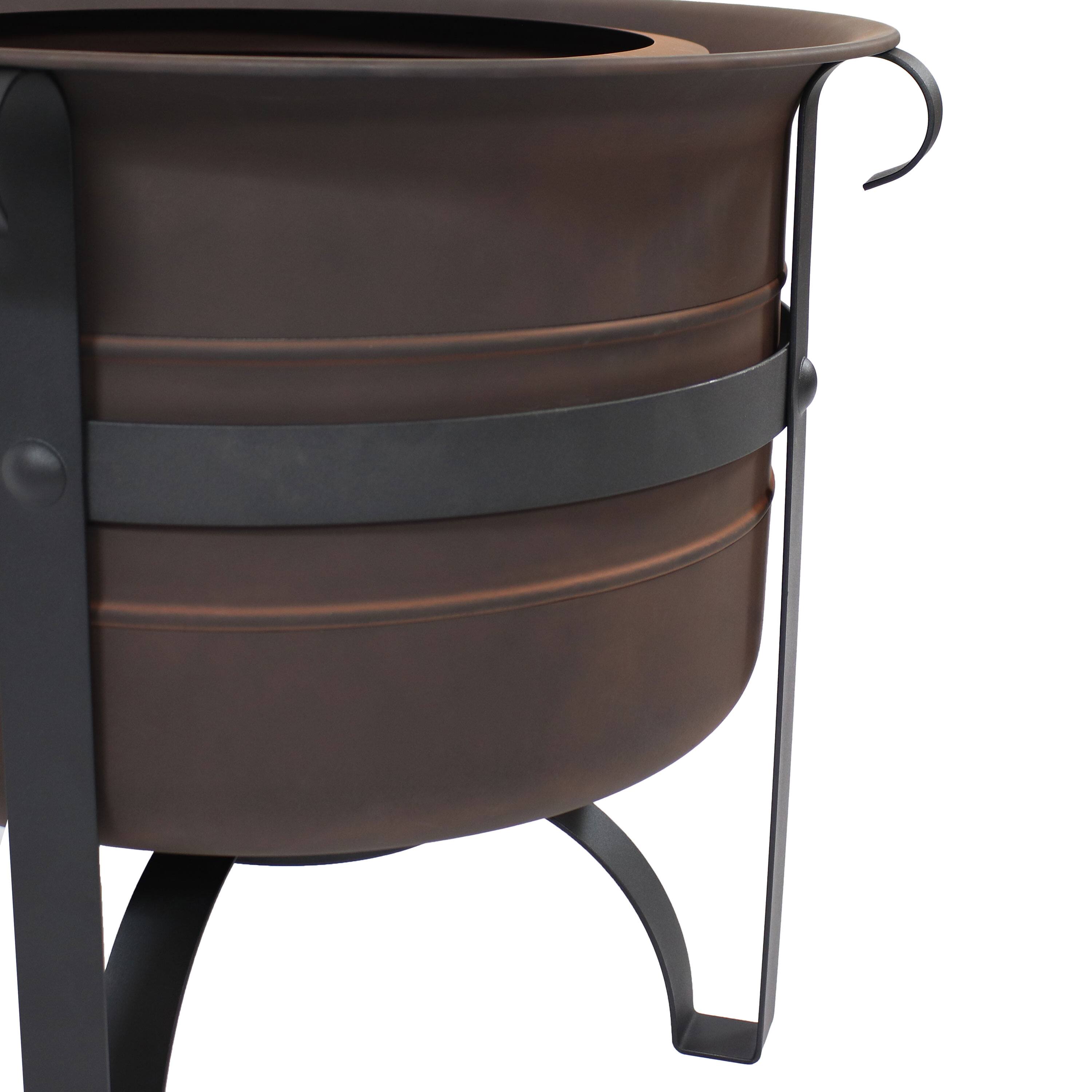 Alt View 4. Sunnydaze - Steel Cauldron-Style Smokeless Fire Pit with Poker - Bronze.