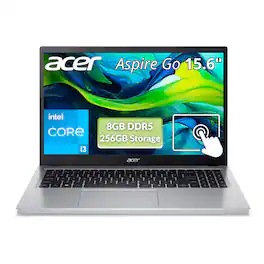 Acer - Aspire Go 15.6" FHD Laptop, Intel Core i3-N305, UHD Graphics, 8GB LPDDR5, 256GB SSD, Wi-Fi 6, Slim Design - Pure Silver
