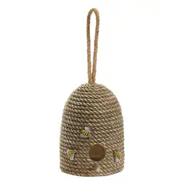 BreeBe - Hanging Bee Hive Bird House with Rope Accent 8.5"H - Brown