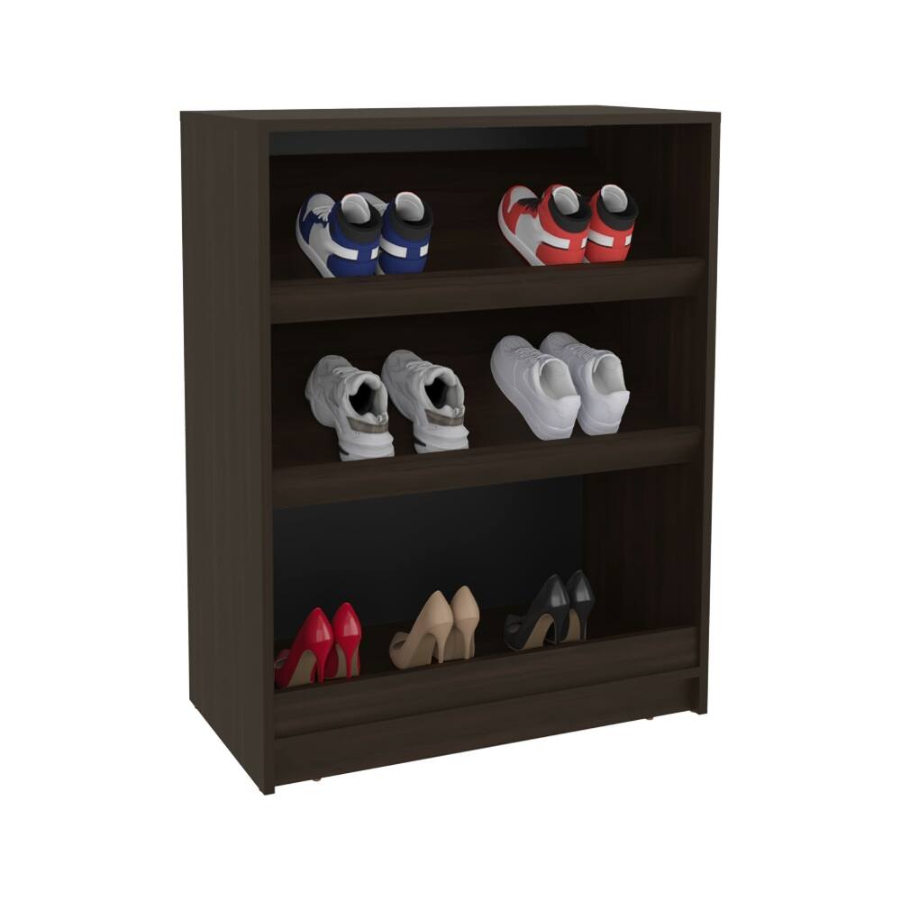 Angle. Loheer - Loheer 3-tier shoe rack freestanding shoe organizer, brown stained walnut - Brown.