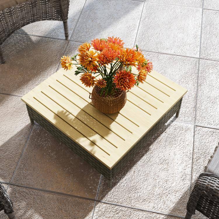 Alt View 7. PULUZ - Outdoor Side Table with PE Rattan, Patio End Table with Natural Fir Wood Top, Weather Resistant Accent Table for Patio - Gray.