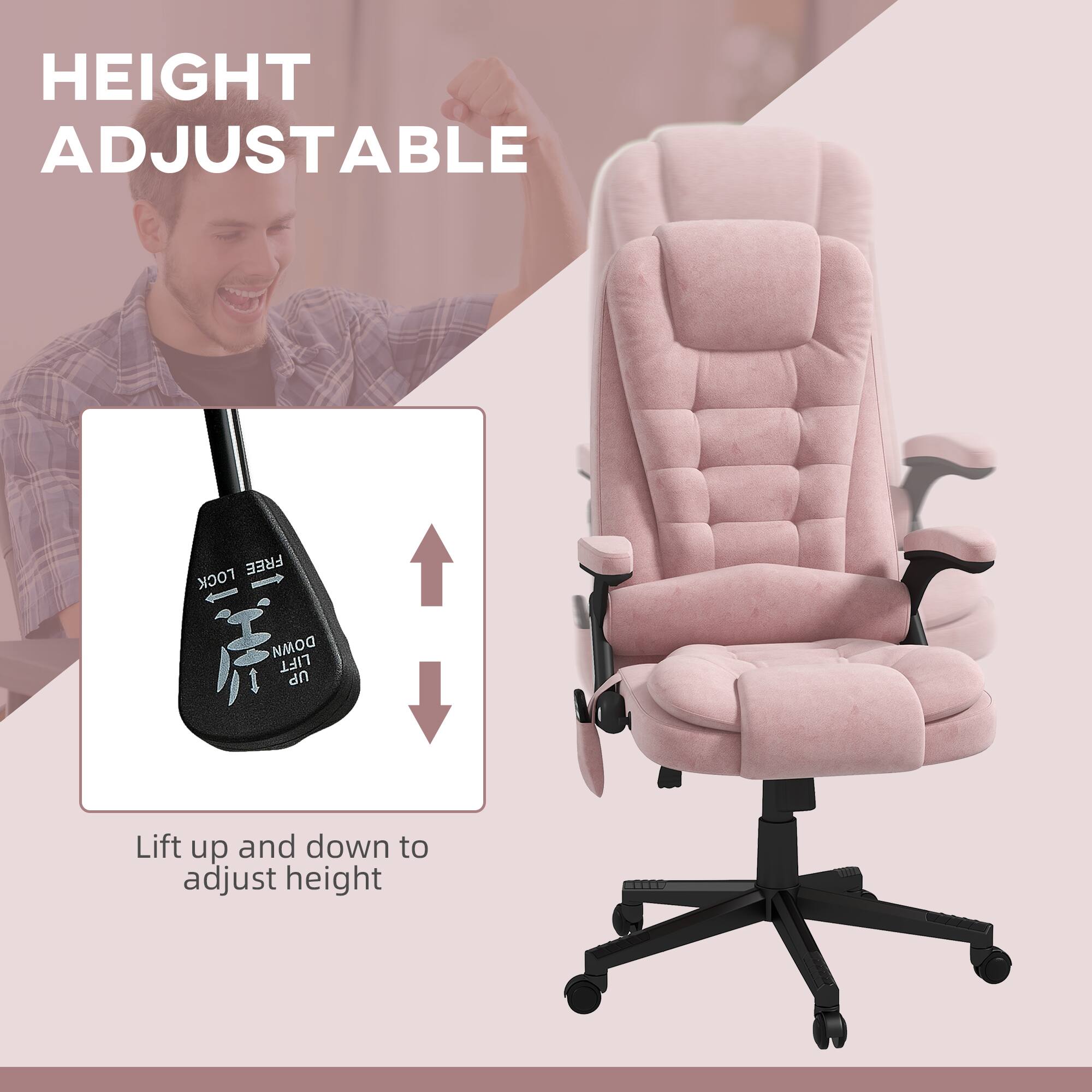 HEIGHT ADJUSTABLE

Lift up and down to adjust height

FREE LOCK DOWN