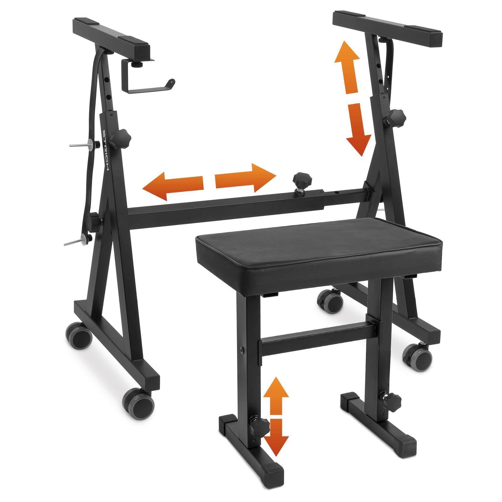 Front. MAGICAL RUBS - Piano Stand Stool Set Portable Heavy Duty For 54-88 Key Electric Digital Pianos & Adjustable Bench Chair Black Skt-02... - Default.