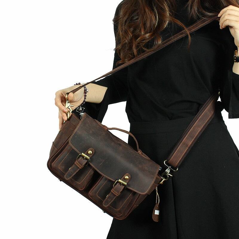 Alt View 7. Steel Horse Leather - The Faust | Vintage Leather Camera Bag - Dark Brown.